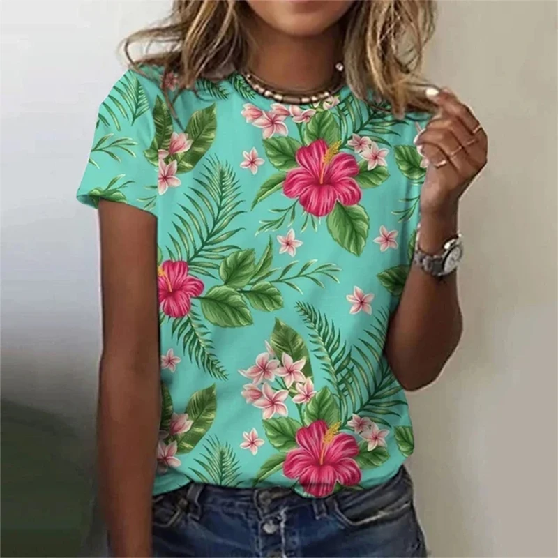 Beautiful Flower T Shirts For Women Summer New Short Sleeve Top Casual Fashion Printed Women's T-Shirt Hawaii Female Harajuku