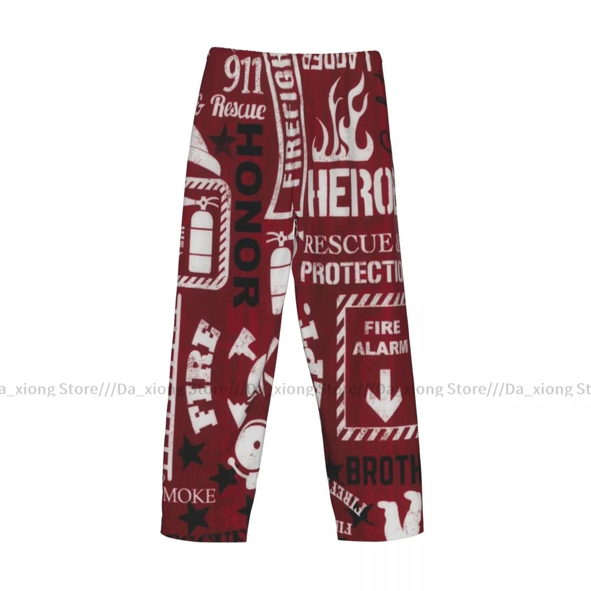 Pijama masculino casual com cintura elástica, calça comprida, bombeiros, motores de caminhão de bombeiros, calça aconchegante para lounge, roupa de dormir solta