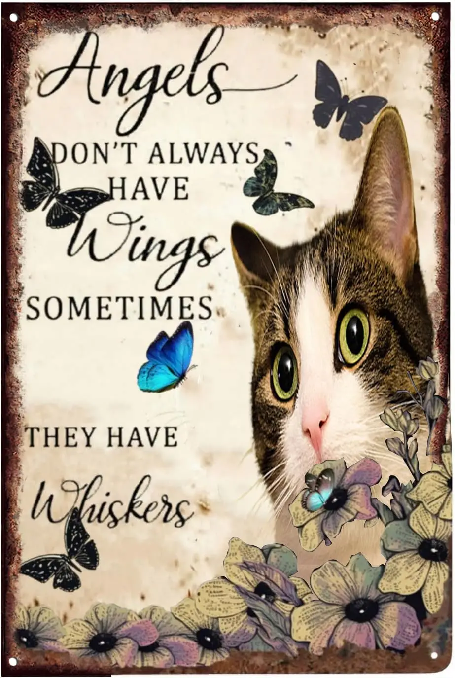 Funny Cat Metal Tin Sign-Angels Dont Always Have Wings Sometimes They Have Whiskers -Retro Cat Decor Sign For Home Kitchen Bar M