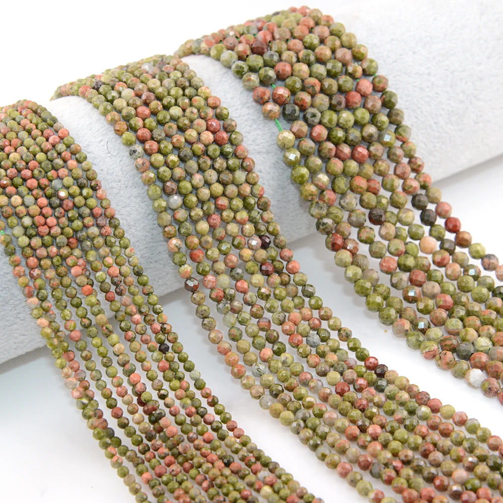 Natural Unakite Facted Round Beads 2/3/4mm for Jewelry Making Bracelet Necklace Bead DIY Accessories Wholesale
