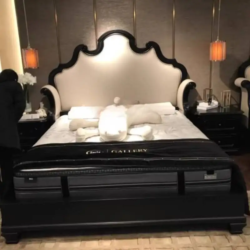 

Modern Grounded Black Bed Bedrooms Vintage Wooden Luxury Household Double Bed Bedroom Frames Bases Letto Matrimoniale Furniture
