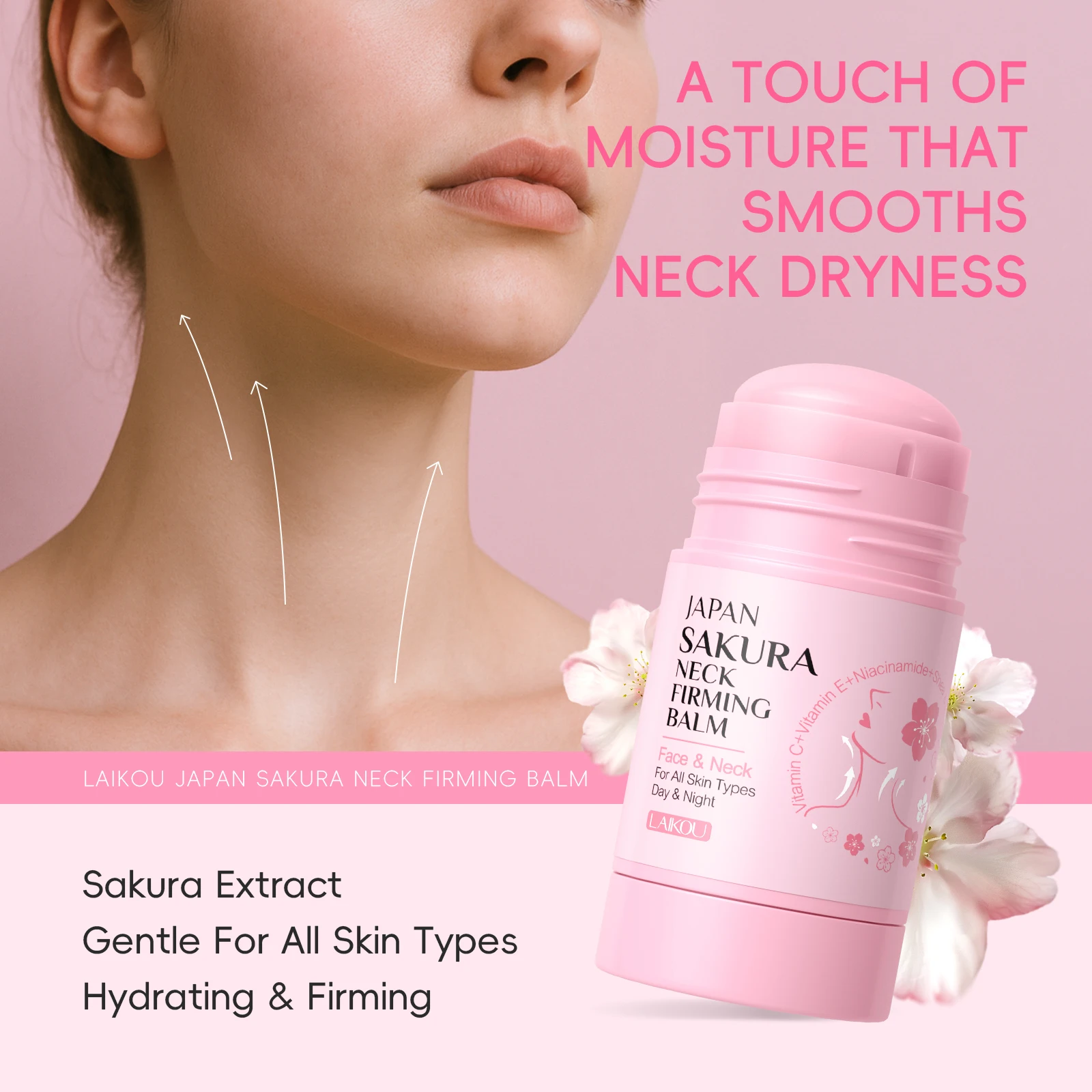 LAIKOU Japan Sakura Halsbalsam, feuchtigkeitsspendende, straffende Creme, glättende Behandlungscreme, 40 g