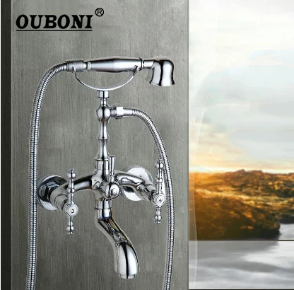 

OUBONI Bathtub Faucet Set Telephone Style Bathroom Shower Faucet W/ Dual Knob Handle Wall Mounted Shower Systerm