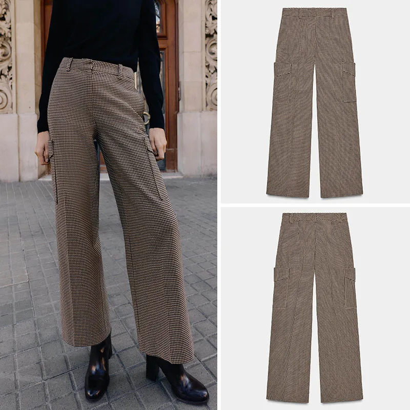 

Spring New Arrival Women's Casual Faion High Waist Straight Leg Plaid Work Trousers mid Age Ladies Chinese Sle Pants