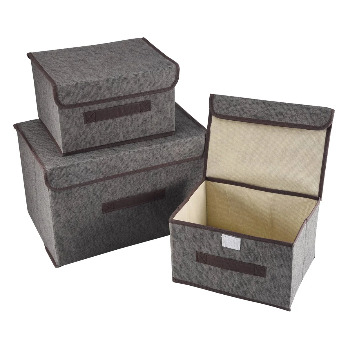 Cajas de almacenamiento plegables con tapas, cesta organizadora de tela para armario, estante, color gris, 3 paquetes