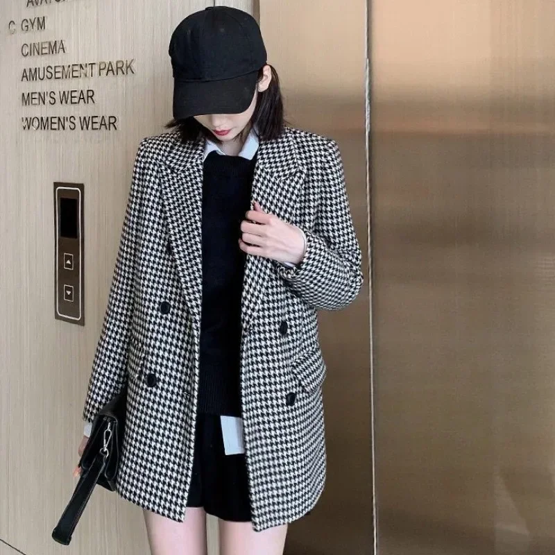 Winter Velvet Plaid Female Coats and Jackets Check Warm Bring Korean Luxury Clothing Women's Blazers Fashion Casual Outerwear