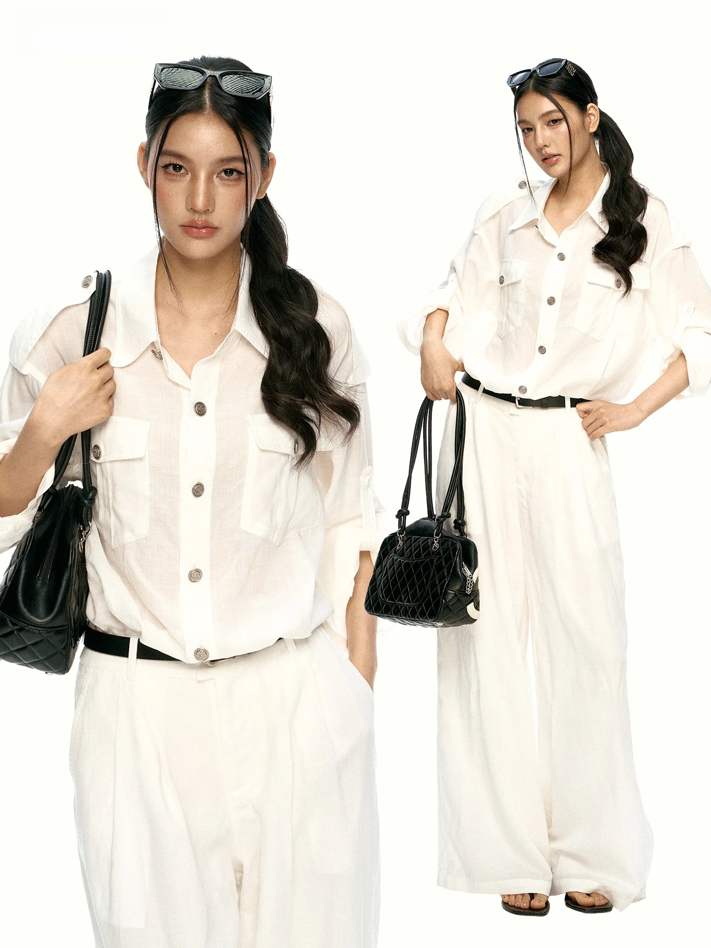 

Aaisup White Linen Wide Leg Jumpsuit Women's Summer 2026 Loose Sensation Commute One-Piece Suit High Waist Long Pants