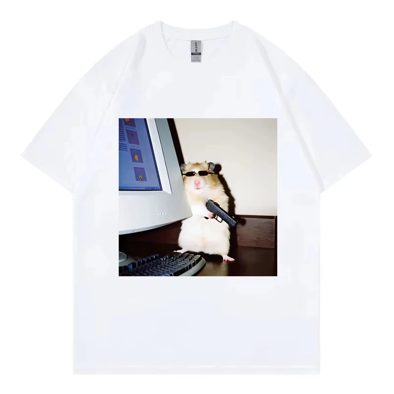 Funny Cyber Hamster Meme Graphic T Shirts Men Women Casual Fashion Oversized T-shirt Summer Cotton Loose Short Sleeve T-shirts