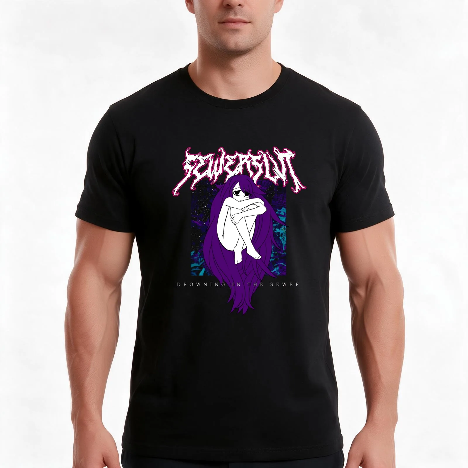 Sewerslvt - Drowning In The Sewer T-Shirt, Summer Casual Cotton Tee, Oversized Streetwear Tops, Vintage Graphic Print