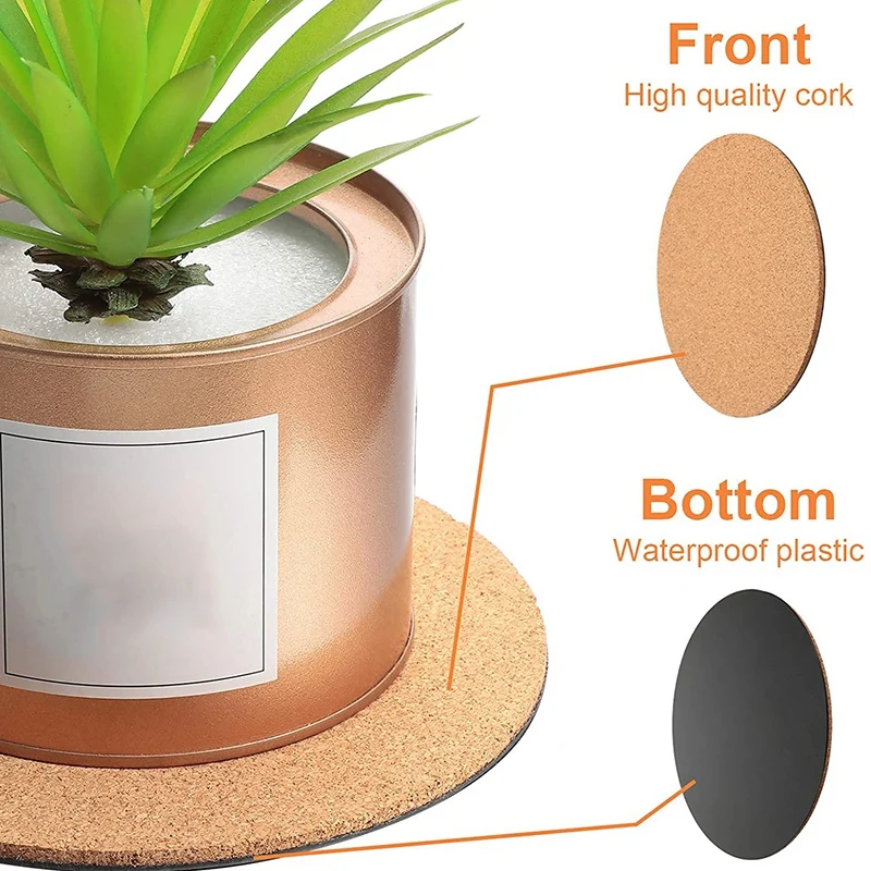 AB08-10 Pieces Cork Plant Plastic Mat Round Absorbent Cork Mat Round Plate Pad Table Plant Cork Board Pads For Gardening