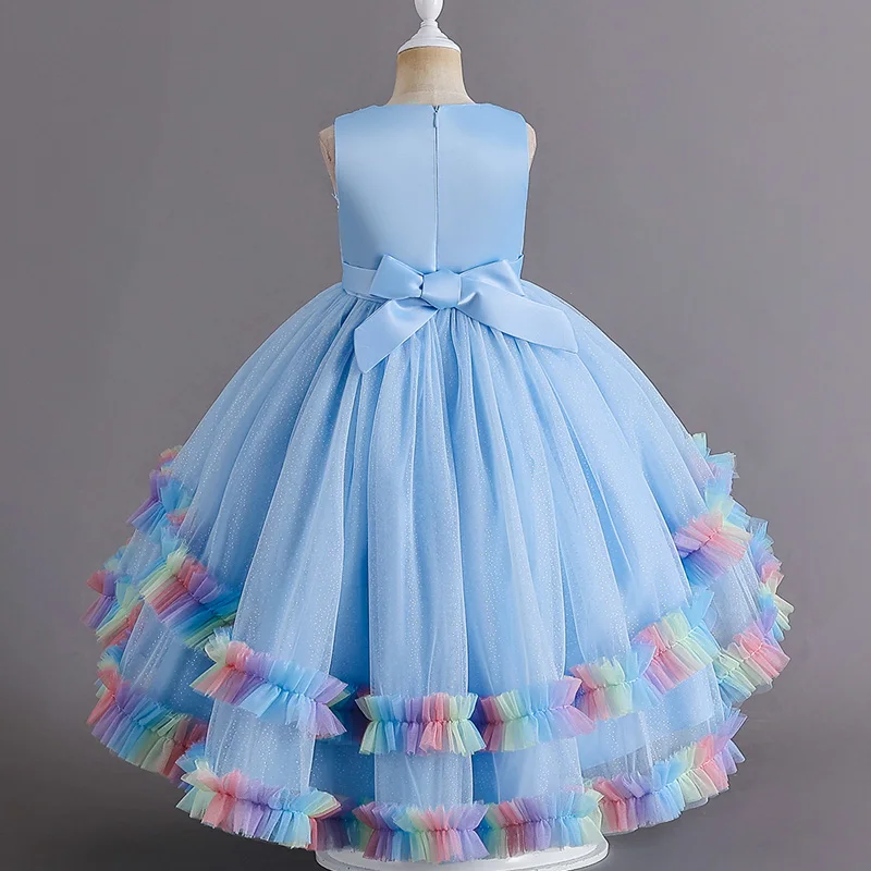 Robe de princesse en fibre traînante pour filles, maille moelleuse, performance florale, journée des enfants, soirée, 6628