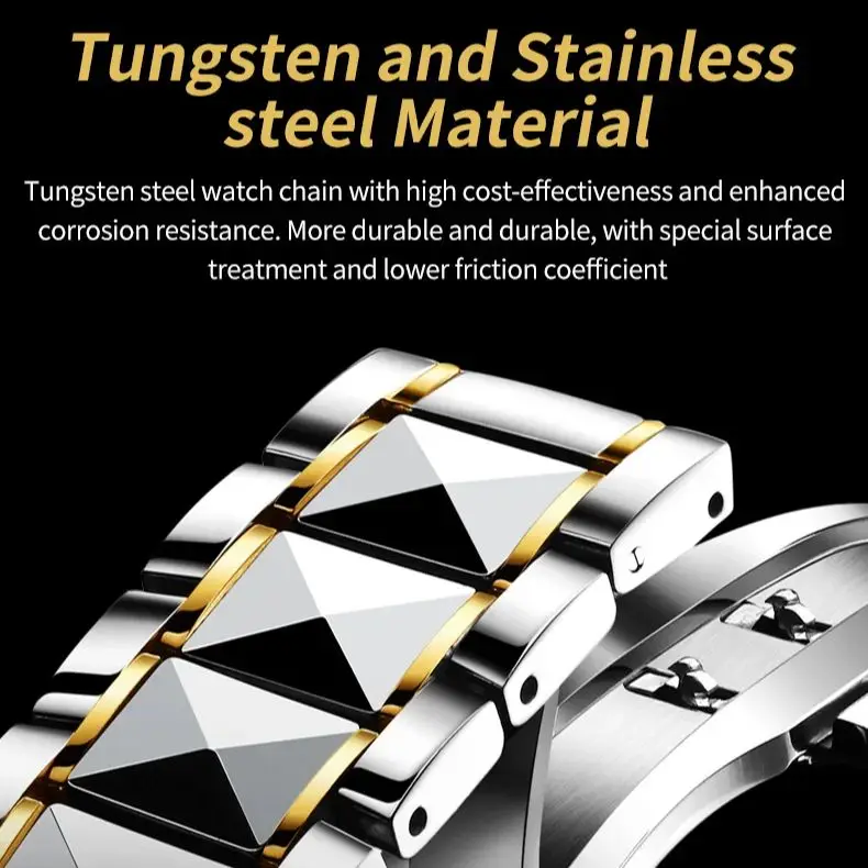 JSDUN-Reloj de pulsera de acero de tungsteno para hombre, cronógrafo multifuncional de lujo, resistente al agua hasta 50ATM, fase lunar, 8937