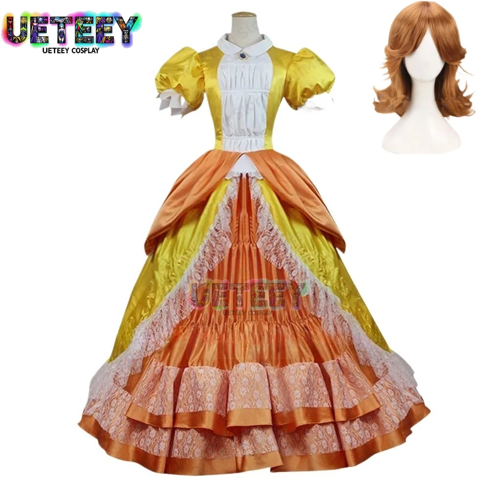 UETEEY COS Prinzessin Daisy Kleid Cosplay Kostüm Für Erwachsene Frauen Halloween Kostüm Kleid Nach Maß Weihnachten Outfit Perücke