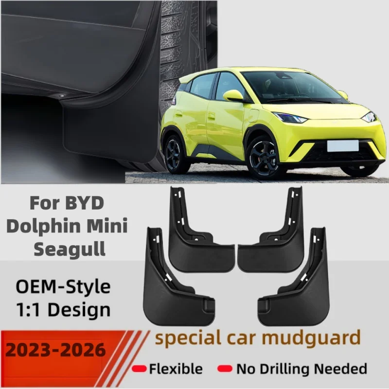 4Pcs Mud Flaps Splash Guards For BYD Dolphin Mini Seagull2023-2026Front Rear Fender Mudguards Car Styling Auto Accessories Parts