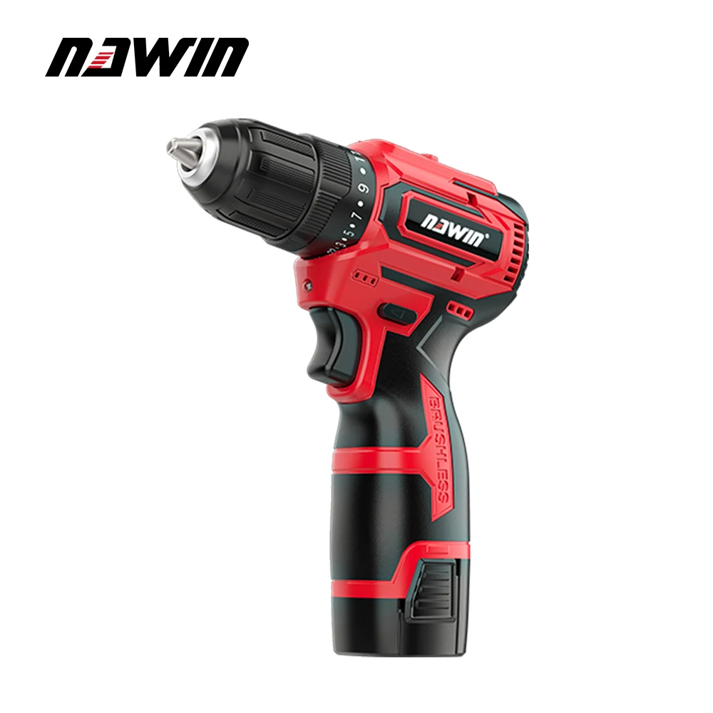 NAWIN 10mmrechargeable electric drill 80NM brushless lithium electric hand drill pistol drill ratchet chuck electric screwdriver