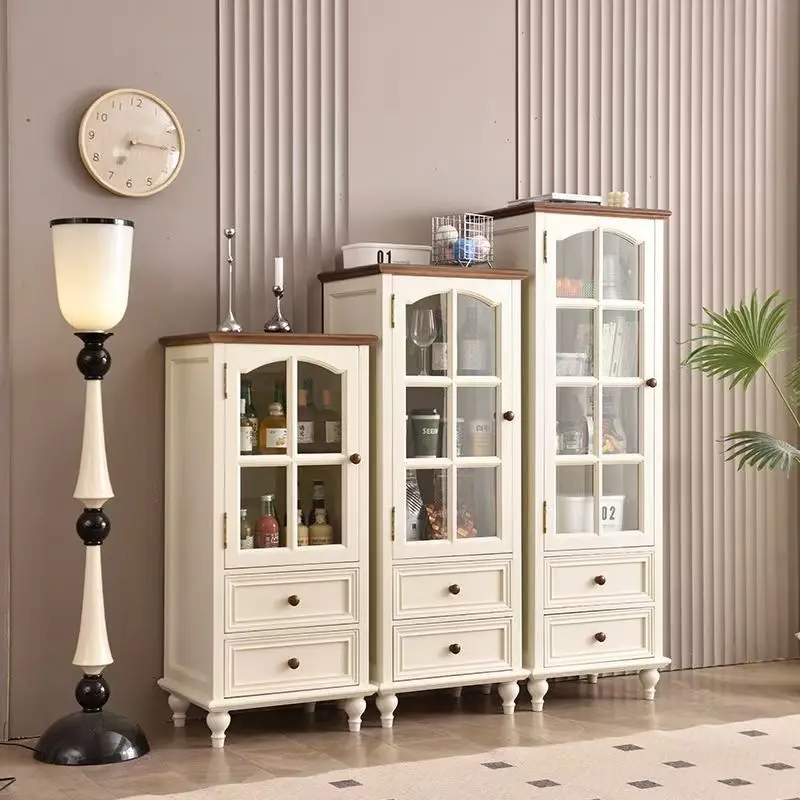 Lemari anggur kayu solid Kabinet samping bergaya krem