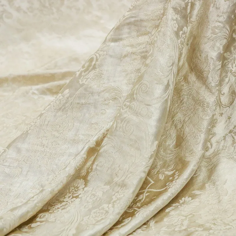 

Traditional dirt-dyed and stir-fried silk jacquard satin fabric 6A intangible cultural heritage clothing designer