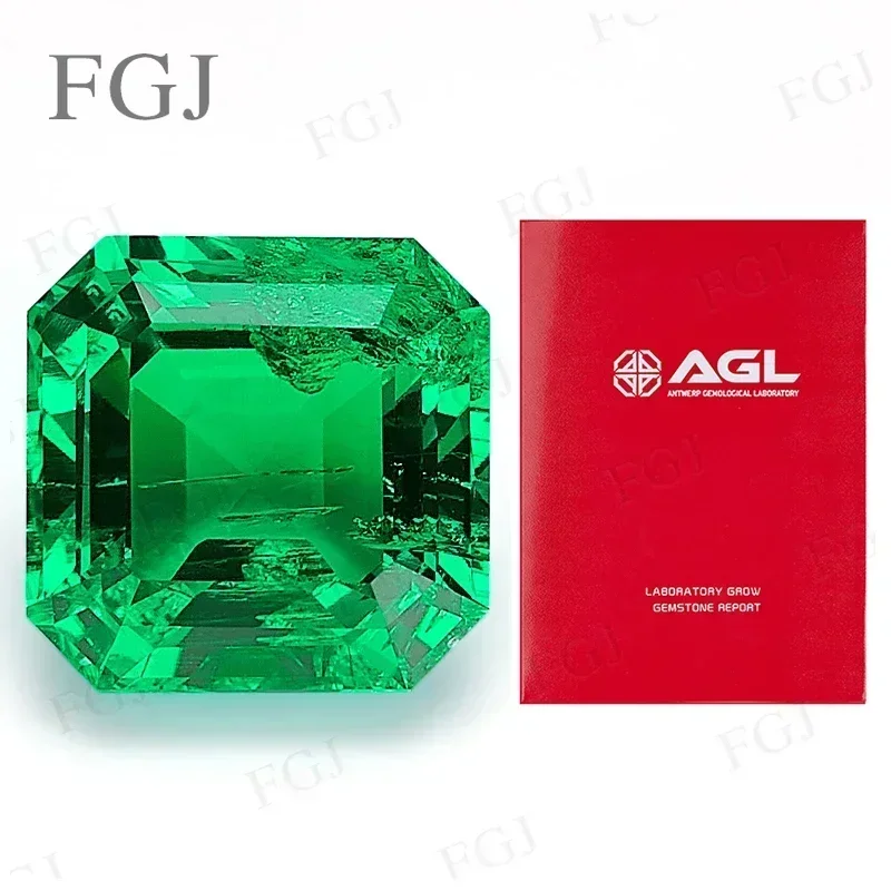 

New Promotion Lab Grown Colombian Emerald Hydrothermal Asscher Synthetic Diamond Inclusions Inside Jewelry Beads With AGL