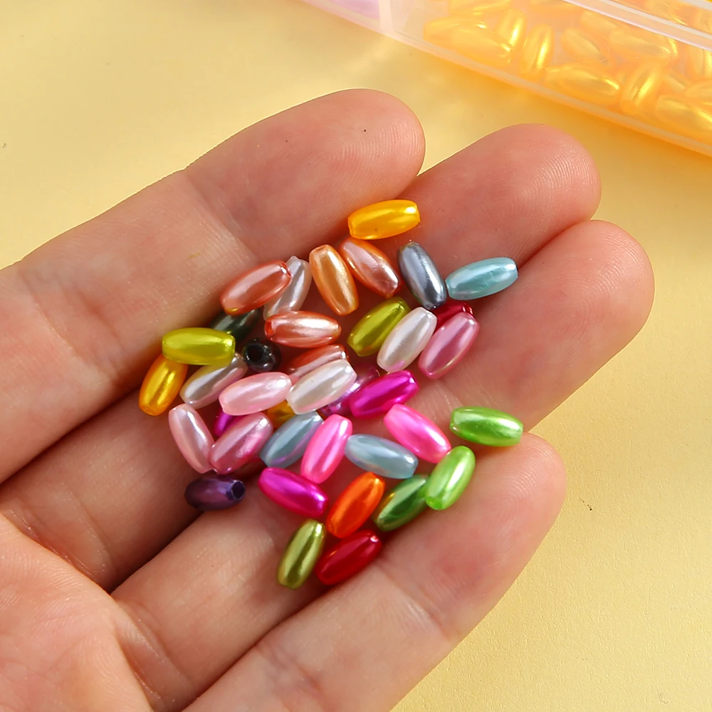 200 Stück 4x8mm Zufallsfarbene Ovale Rocailles Acryl Regenbogen Zwischenperlen Lose Perlen für DIY Schmuckherstellung Armbänder Halsketten – Detail 2