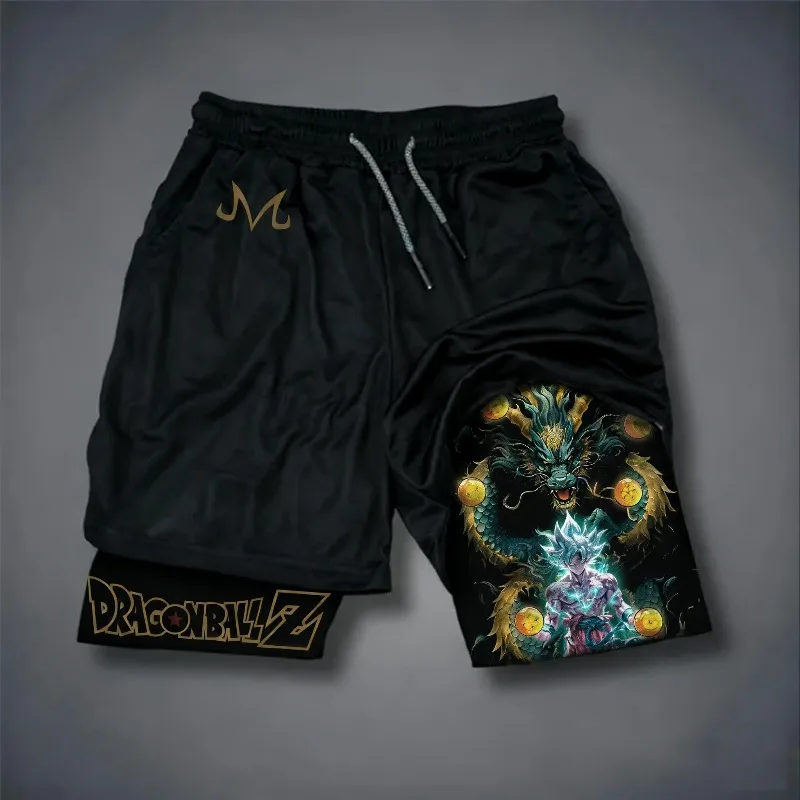 

Men's Summer 2 in 1 Shorts Japanese Anime Dragon Ball Z Goku Graphic Quick Dry Short Double Deck Shorts Man Fashion Bottom Wear