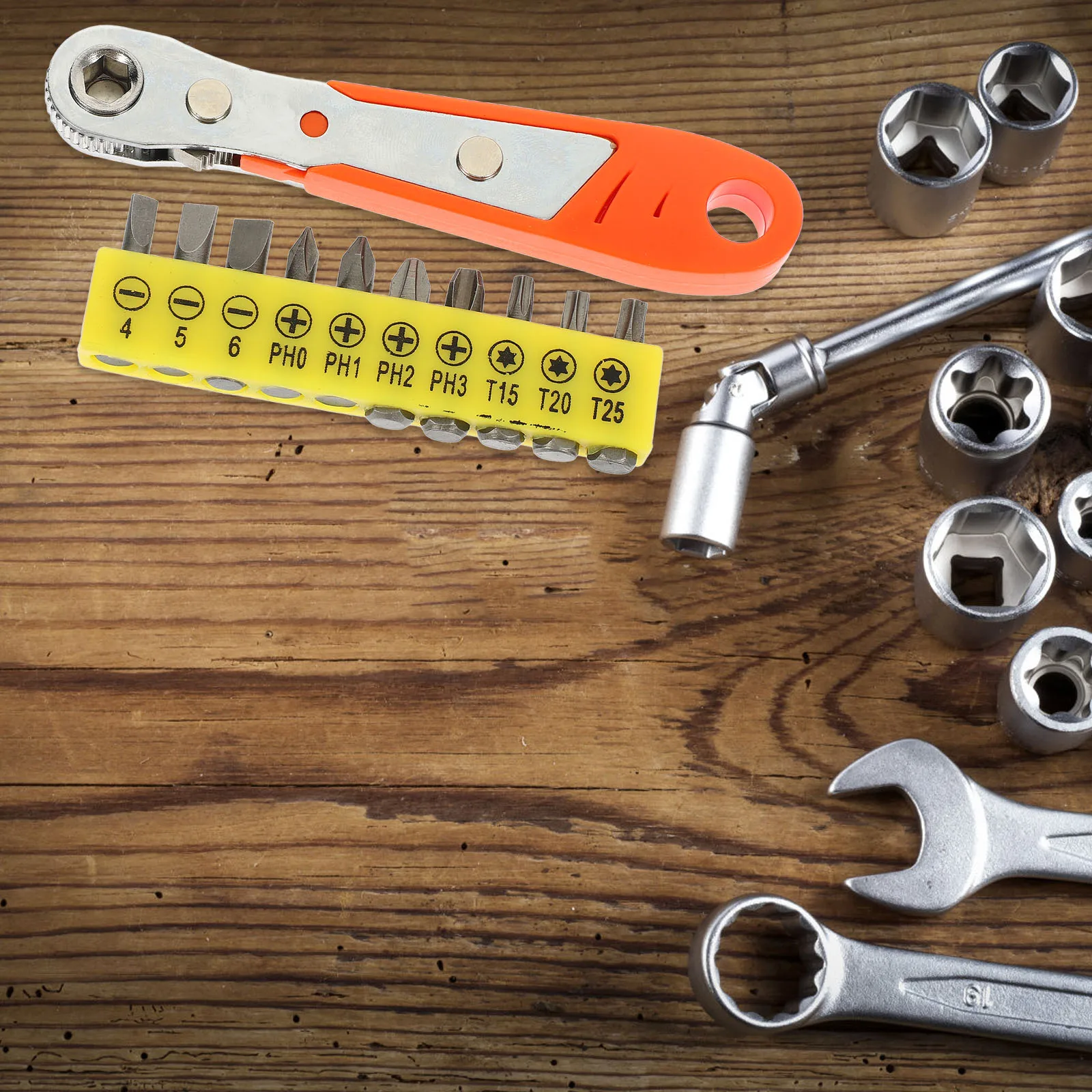 

1 set Mini Ratchet Wrench Bit Set 36Teeth Bi Directional Ideal Tight Spaces Hand Tools Screwdriver Kit Orange Ratchet Camping
