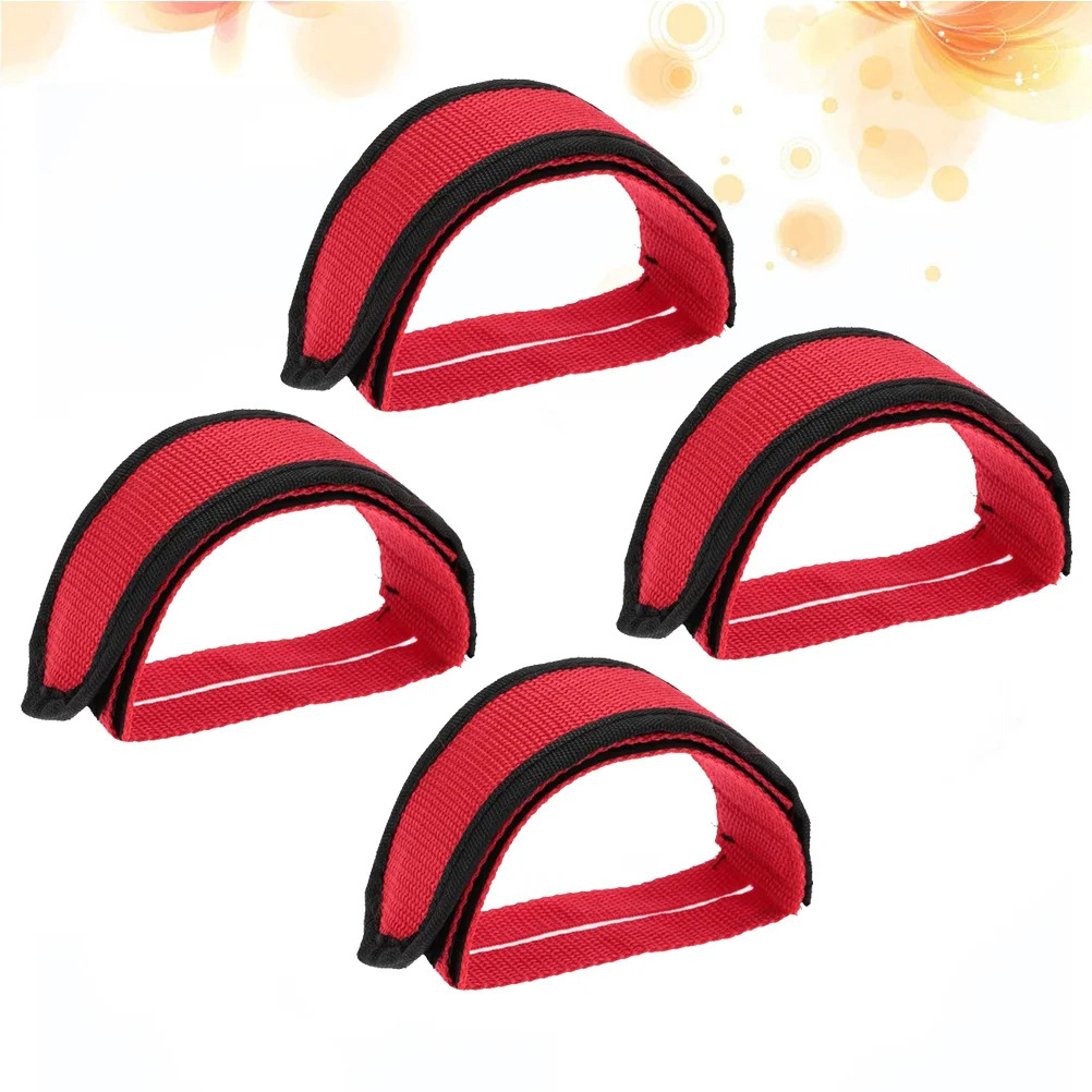 

2Pairs Anti-Slip Bike Pedal Straps Adjustable Nylon Adhesive Fixed Gear Mountain Road Bike Toe Clip Pedal Bands Strap Set Red