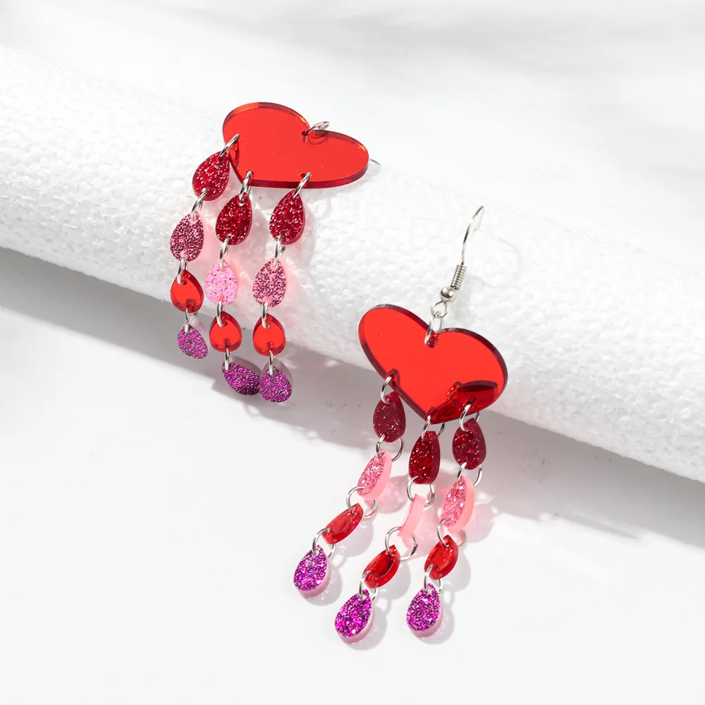New Glitter Acrylic Love Waterdrop Tassel Long Earrings for Women Heart Rain Rocket Drop Earring Jewelry Valentine\'s Day Gifts