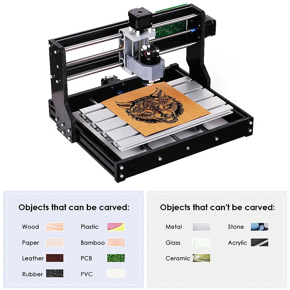 CNC3018pro mesin Router pengukir Laser, mesin pemotong akrilik plastik PVC PCB kayu DIY 300*180mm