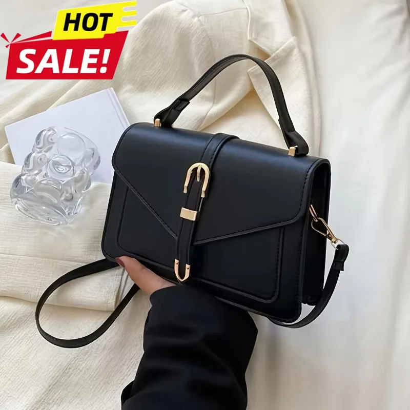 

Fashionable New Minimalist Crossbody Bag With Top Handle And Flap for Women - Solid Color Square Purse With Simple Design