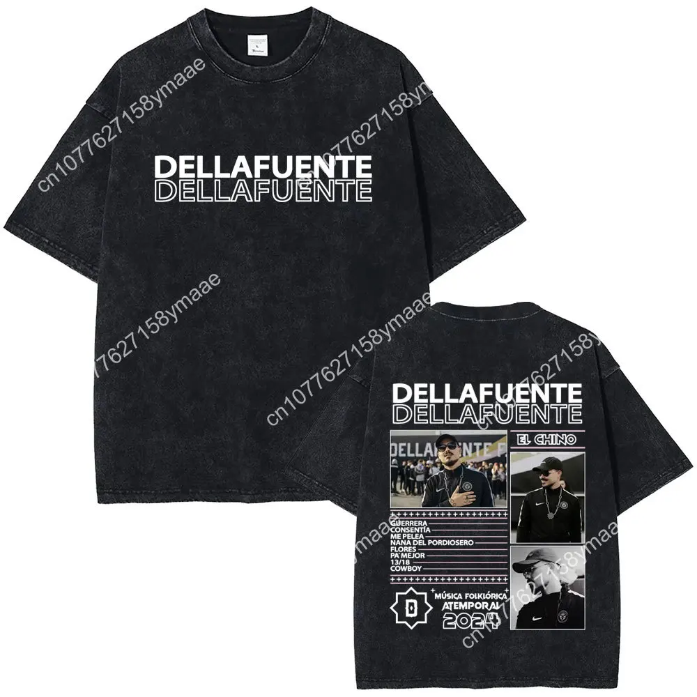 

Washed Vintage Rapper Dellafuente Double Sided Print T Shirts Men Hip Hop Retro Oversized T-shirt High Quality Cotton T-shirts