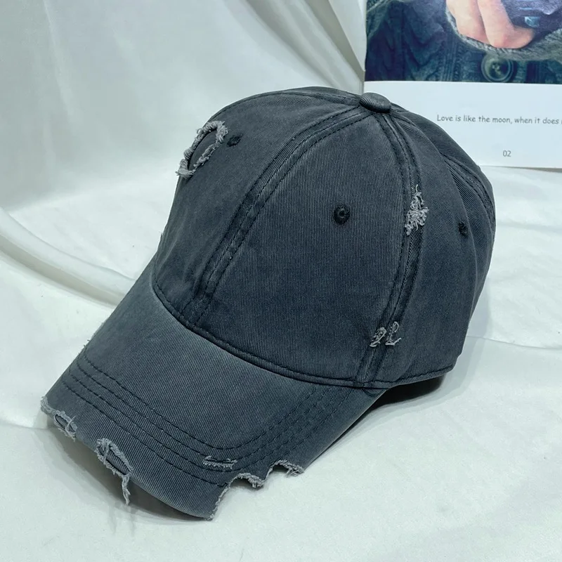 Unisex Spring Solid Color Specilly Baseball Cap Men Women  Summer Retro Hiphop Wash Denim Hole Brim Casual Outside Sun Hat Male