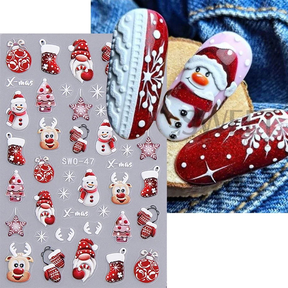 Santa Claus Cartoon Nail Stickers Christmas Snowman Gloves Self Adhesive Sliders Nail Art Decals Snowflake Manicure Decoration