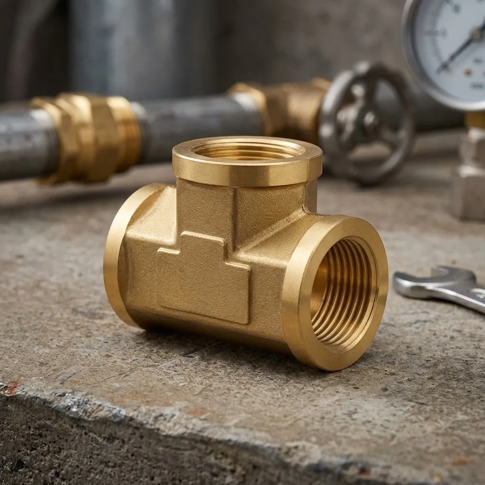 3/4 Inch Brass Tee Fitting Connector NPT Female Thread For Propane Oil Gas Air Flow Systems High Pressure 1200 PSI Plumbing Pipe