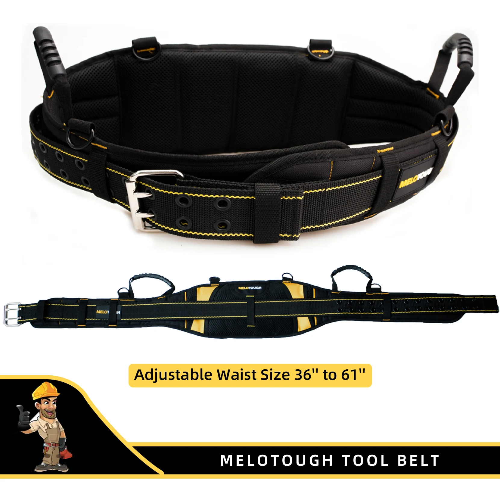 MELOTOUGH Padded Electrician Tool Belt Tradesman Pro Padded Tool Belt With Back Support Heavy Foam Padding Carrying Handle,