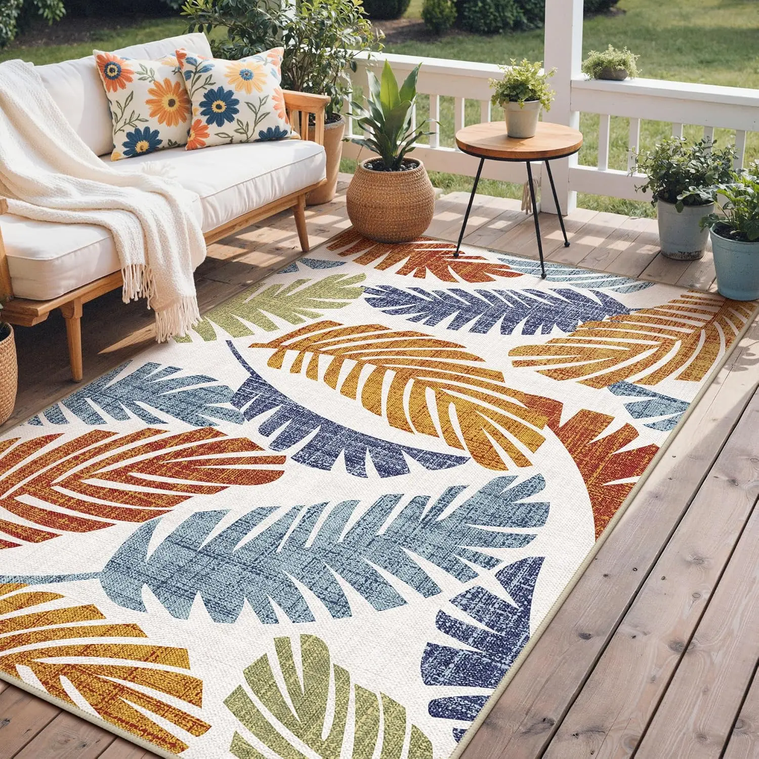 

Outdoor & Indoor Area Rug 5'x8', Waterproof, Non-Shedding, Easy Cleaning, Leaf Mat for Patio, Living Room, Balcony, Dining Ro