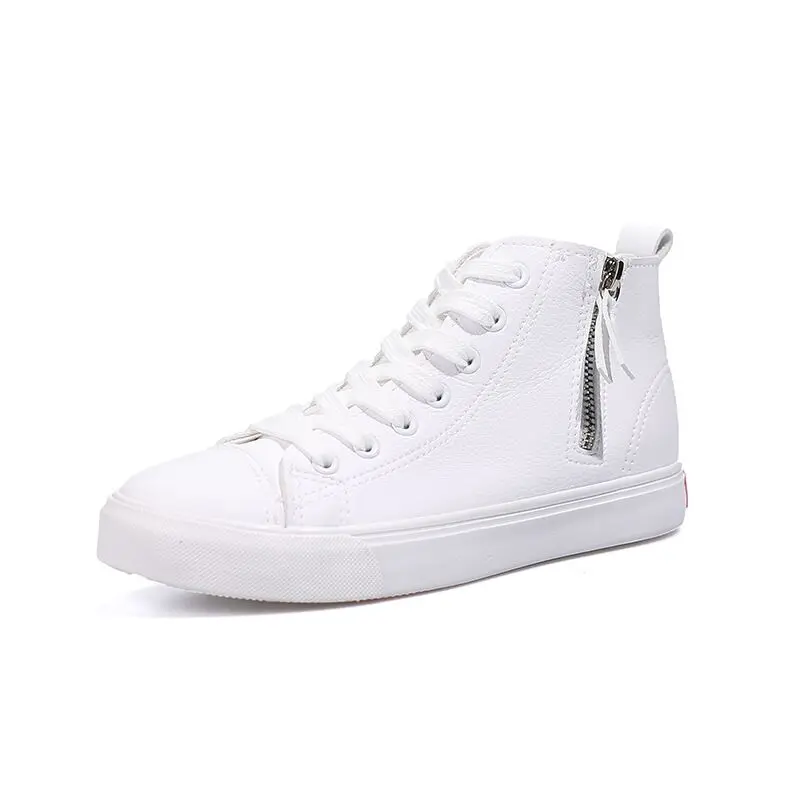 Women Sneakers 2020 New Spring Autumn Leather Men Casual Shoes White Zippers  Fashion Shoes High top Flats  Zapatos de mujer
