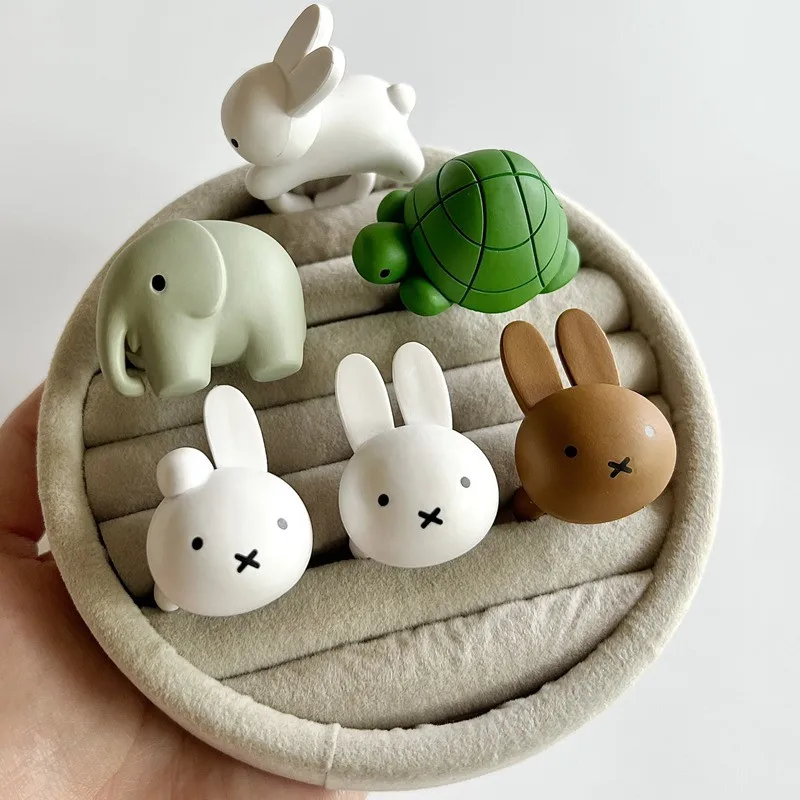 Japanese Gashapon Capsule Toys Miffys Ring Cute Rabbit Turtle Elephant Ring Cartoon Desktop Ornament Collectibles Toys Kids Gift