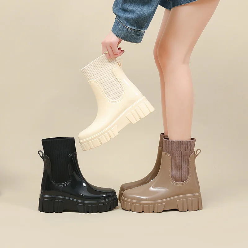 

Women's Mid-Calf Rain Boots Elastic Band Anti-Slip Wear-Resistant Waterproof Heightening Outdoor Spring Autumn Season PVC Mat...