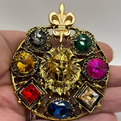 Fashion Colorful Rhinestone Lion Head Brooch Jewelry Formal Coat Men and Women Retro Animal Accessories Gift Wholesale