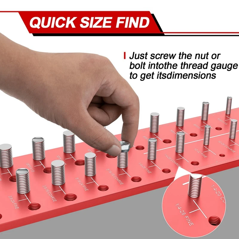 28 Nut And Bolt Threadchecker With 14 Metric And 14 Standard Sizes, Bolt Size And Thread Gauge With Food Pads