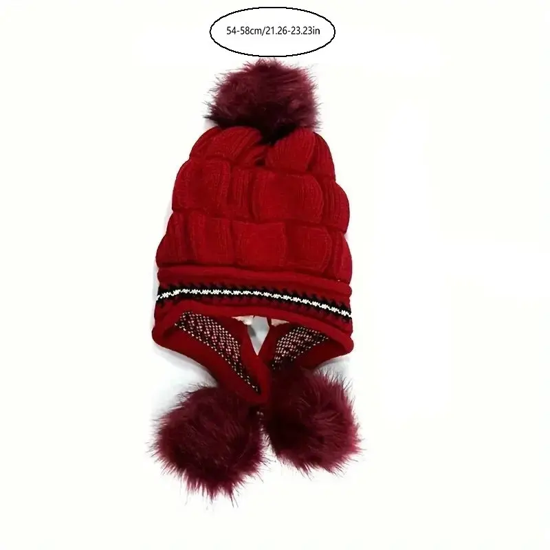 قبعة صغيرة مريحة من الصوف مع غطاء للأذن وقبعة شتوية دافئة من بوم بوم للنساء | مثالية للتزلج والأنشطة الخارجية #6