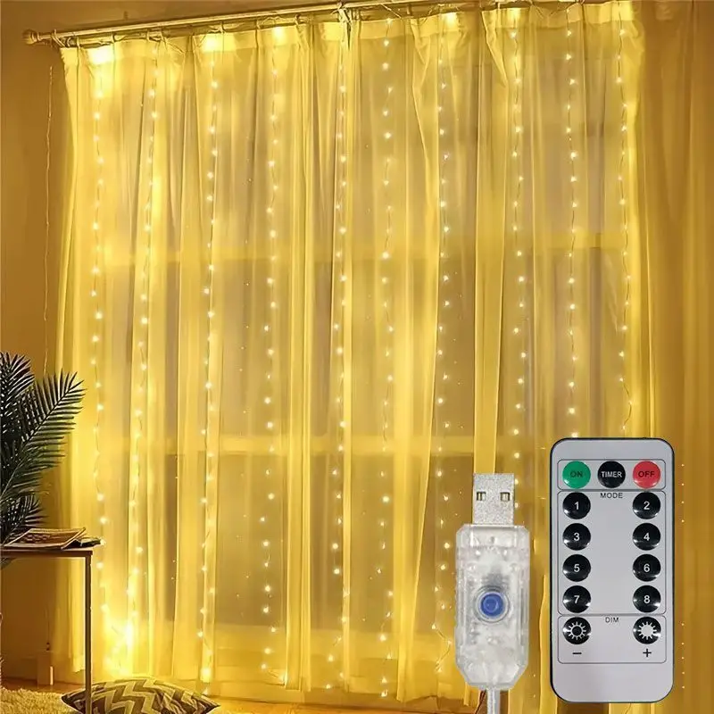 Holiday LED Curtain Light String USB Powered 8 Modes Christmas New Year Party Lights Home Wedding Birthday Room Decor Aesthetic