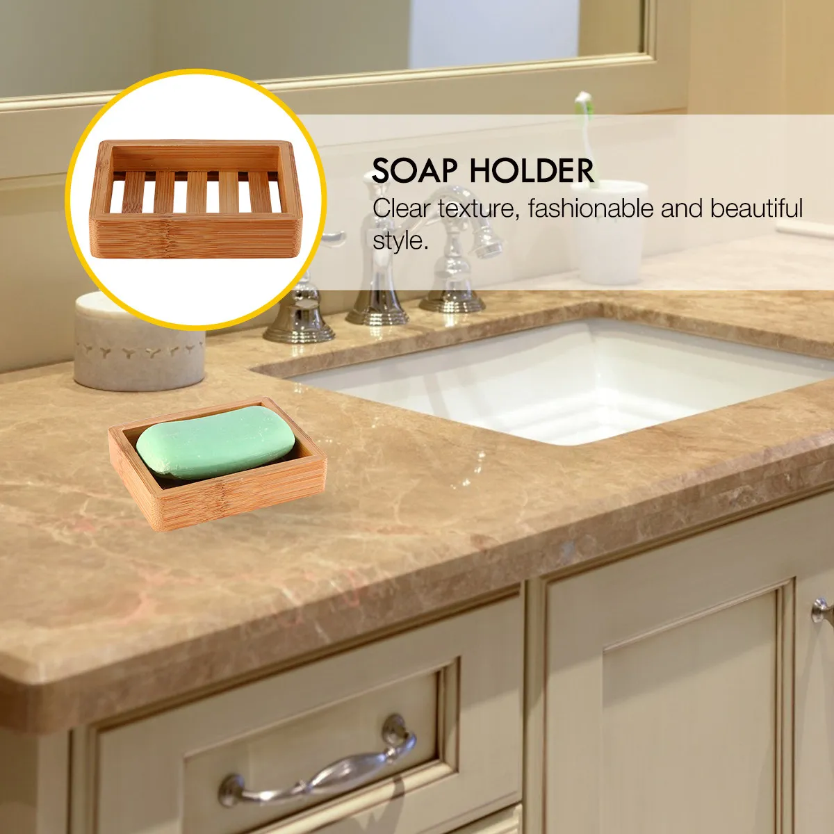 

1Pcs Premium Wood Soap Holder Bamboo Soap Tray Effective Water Drainage Prevents Melting Perfect for Sink Bathroom