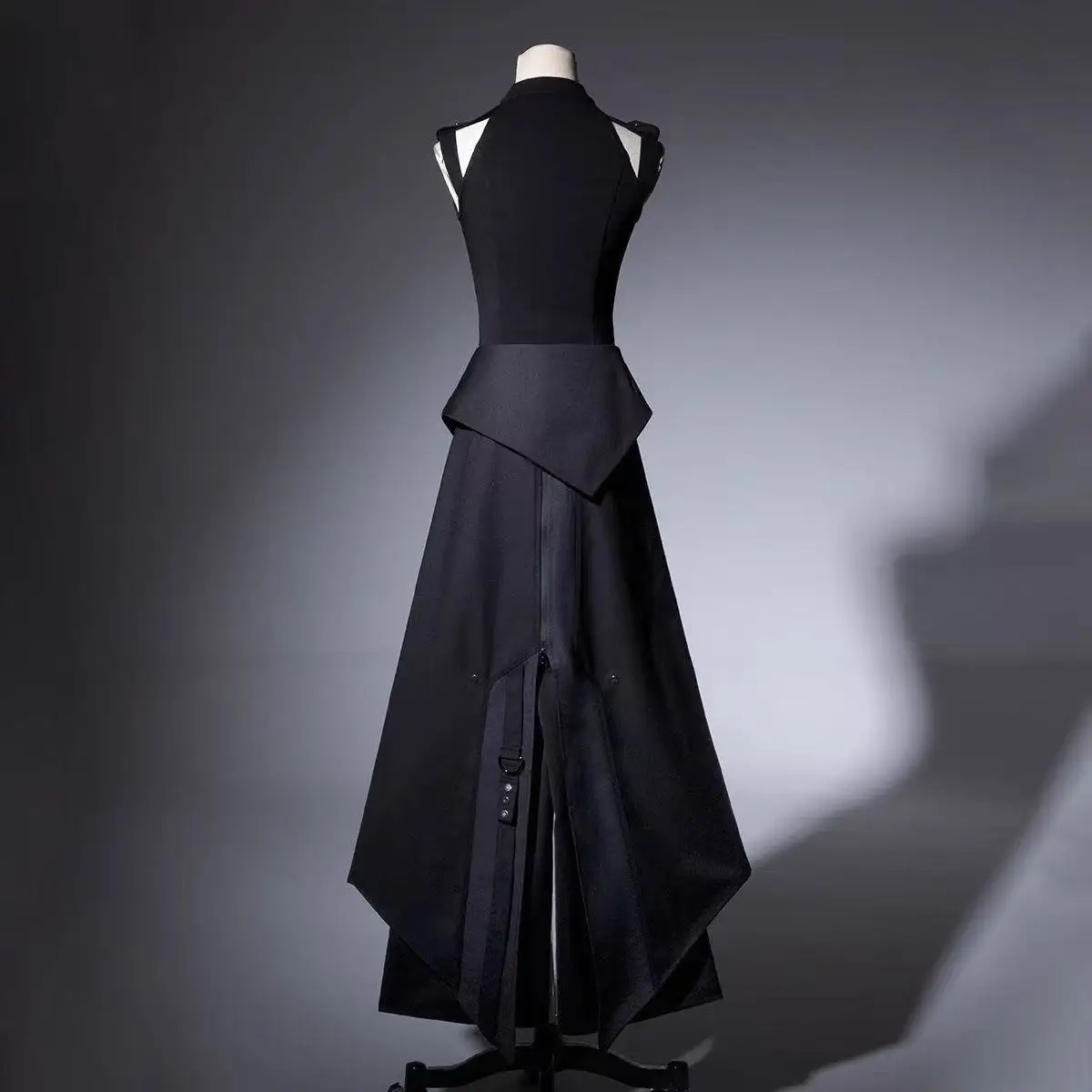 Dark Black Motorcycle Costume Bisex Men Women New Chinese Style Sleeveless Tops Shirt Vintage Gothic Street Fashion Suit y2k