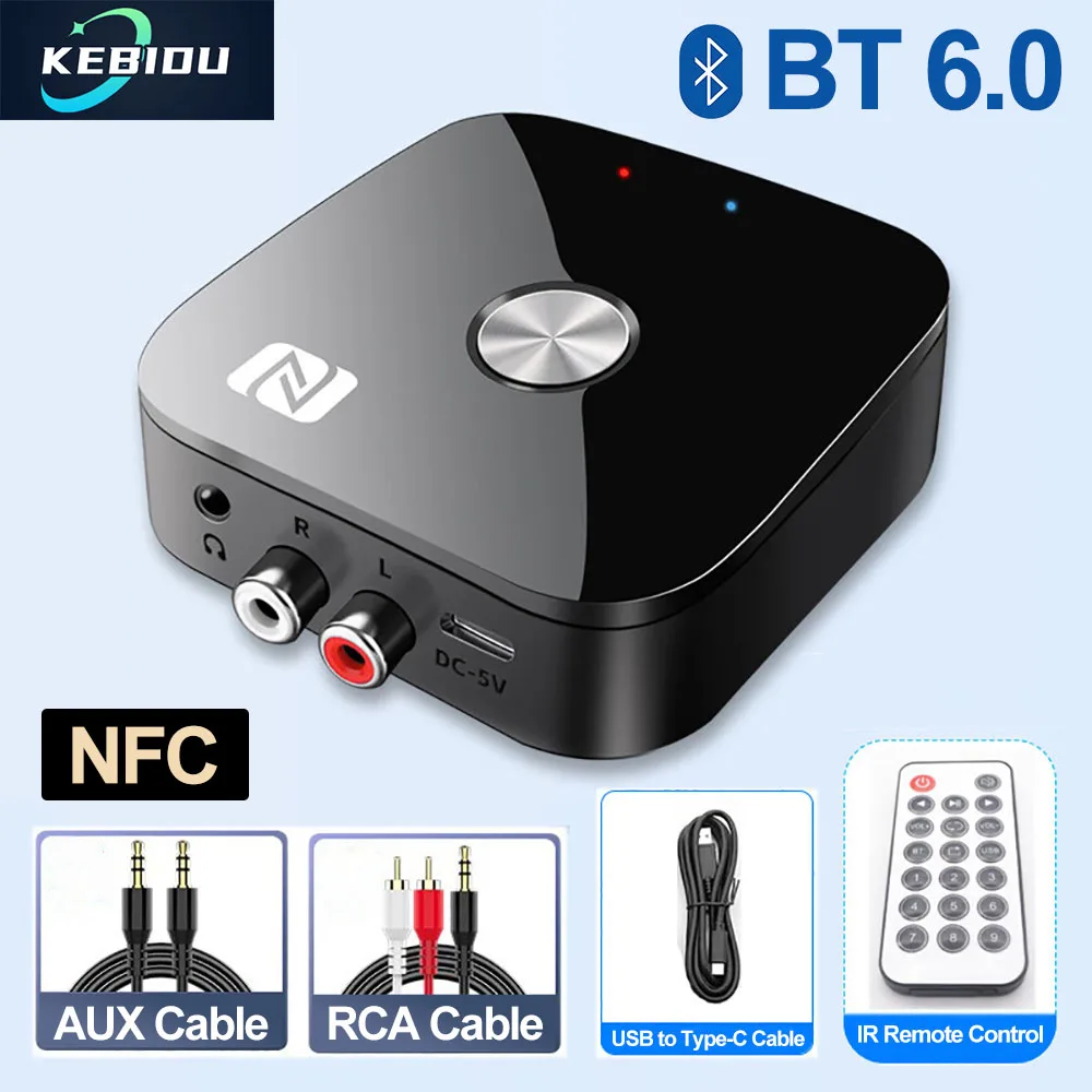 

Bluetooth 6.0 Аудиоприемник NFC 3,5 мм AUX RCA Стерео Беспроводной Bluetooth-адаптер USB U-диск HIFI Музыка без потерь для автомобильного динамика
