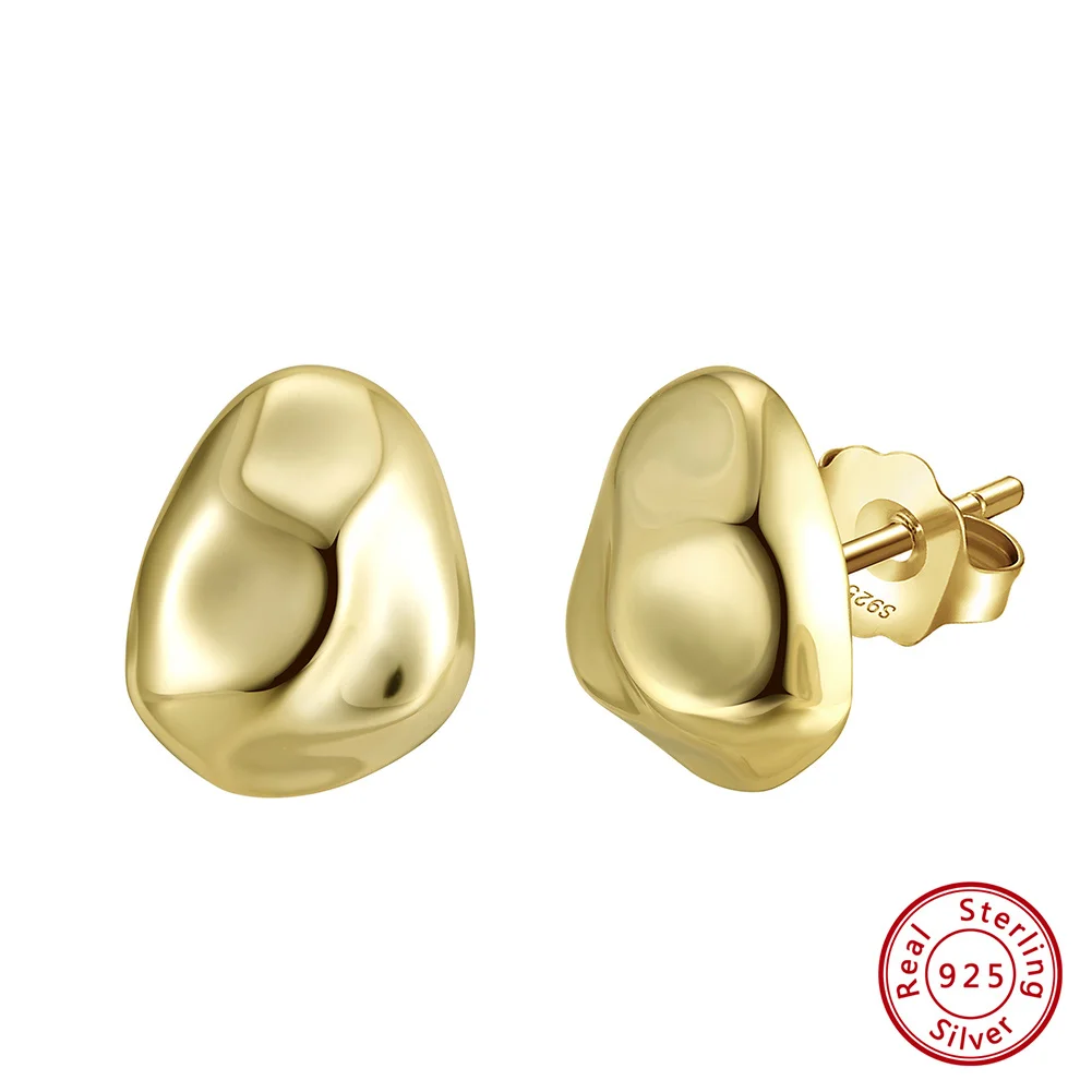 

Kiss Mandy Simple S925 Silver Irregular Light Luxury Stud Earrings Unisex Designer Fashion Jewelry Party Accessory Gift APE136