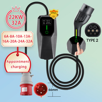 Portable EV Charger with Type2 app with Tuya 3.5KW 7KW 11KW 22KW 1Phase 3A 8A 8A 10A 13A 16A 20A 24A 32A IP65 fast charging