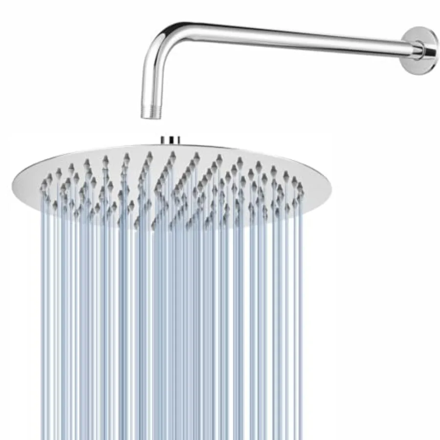 

12'' Rain Shower Head with 15'' Shower Extension Arm High Flow Large Rainfall Showerhead Made of Stainless Steel Waterfall Body