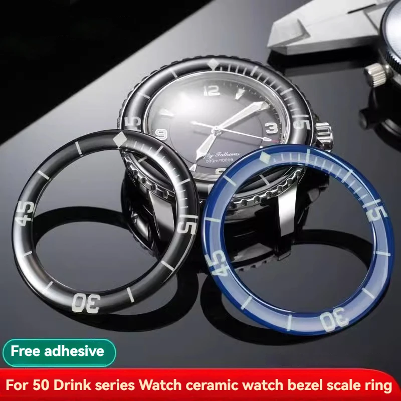 

42mm Ceramic Ring for JB Blancpain Fifty Fathoms Scale Circle Watch Glass Circle 5010 Sapphire Ring Mouth Blue Black