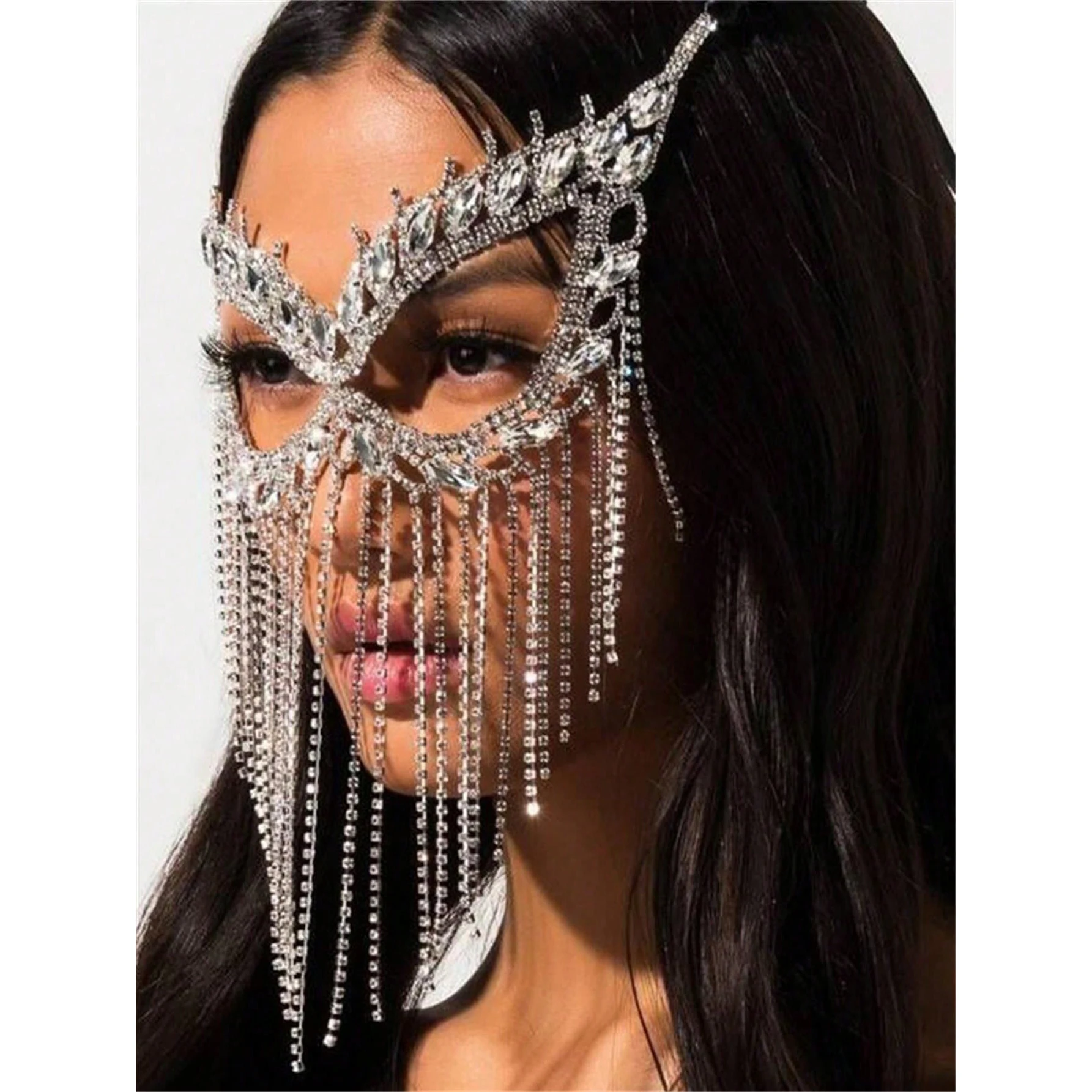 

Fashionable rhinestone tassel veil jewelry; women's prom party mask chains, headpieces, bridal veils, and banquet headpieces.